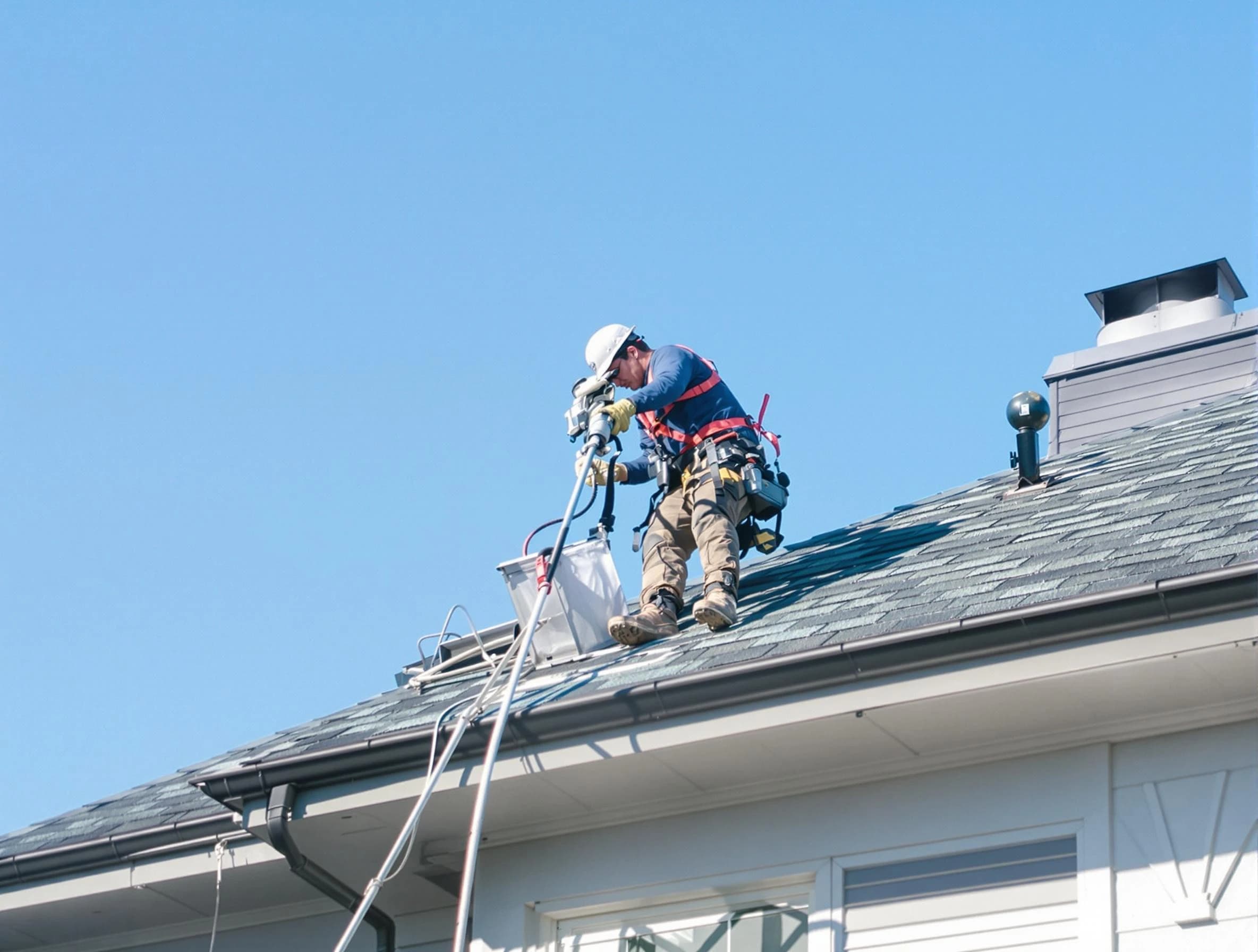 Fair Oaks Dryer Vent Cleaning certified technician cleaning a roof-mounted dryer vent system in Fair Oaks