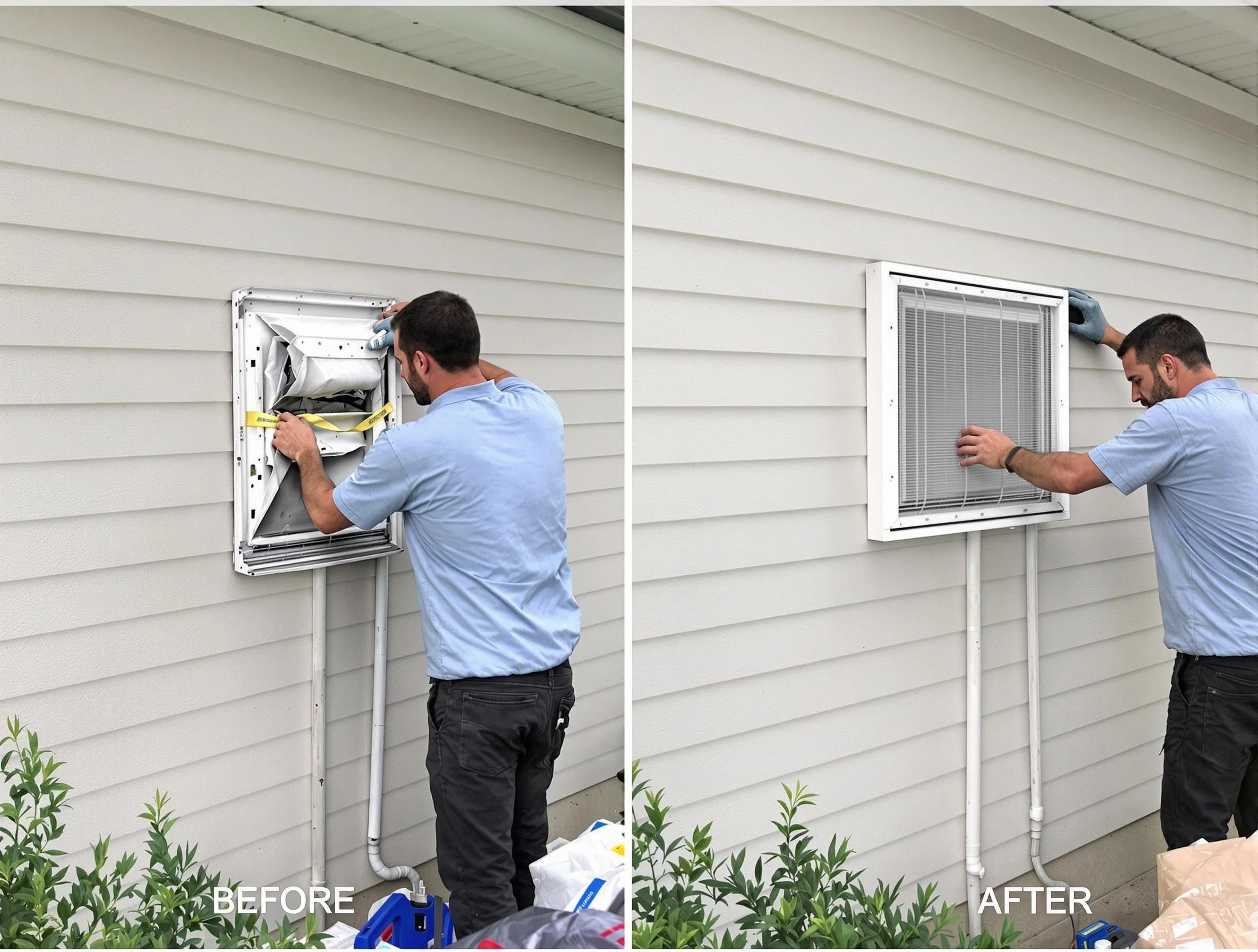 Fair Oaks Dryer Vent Cleaning technician installing high-quality dryer vent cover at a residential property in Fair Oaks